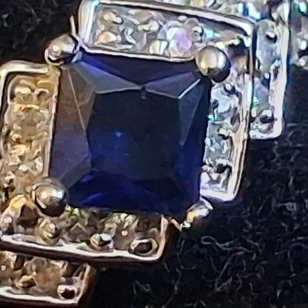 Sterling Silver Women's Ring With Faux Sapphire And Diamonds Size 10 3/4